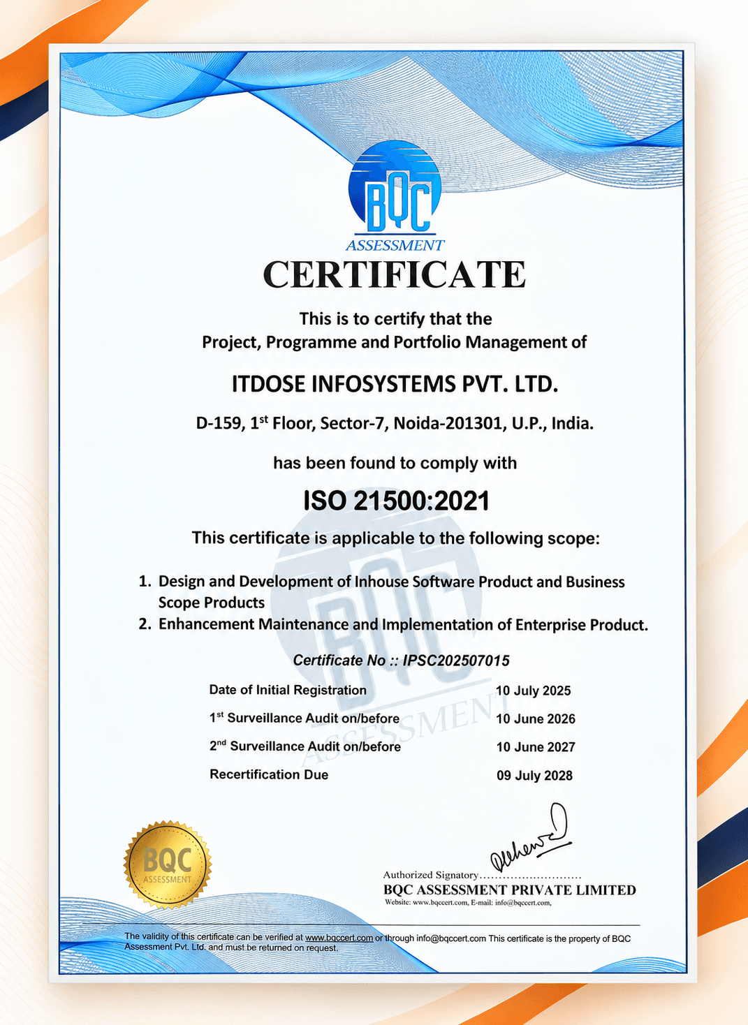 ISO 21500:2021 Certificate